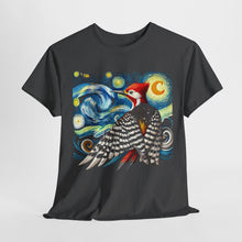 Load image into Gallery viewer, Starry Night Woodpecker Art - Vibrant Nature-Inspired Design Unisex Cotton Tee