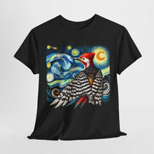 Load image into Gallery viewer, Starry Night Woodpecker Art - Vibrant Nature-Inspired Design Unisex Cotton Tee