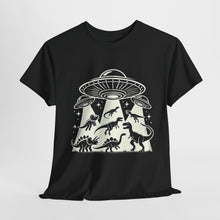 Load image into Gallery viewer, Dinosaur UFO Abduction Retro Artwork Unisex Heavy Cotton Tee