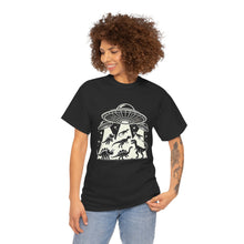 Load image into Gallery viewer, Dinosaur UFO Abduction Retro Artwork Unisex Heavy Cotton Tee