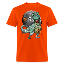 Load image into Gallery viewer, T-Rex Skeleton Dinosaur Full Moon Halloween Unisex Classic T-Shirt - orange
