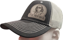 Load image into Gallery viewer, Benjamin Franklin &quot;Tax This Dick&quot; Black and Charcoal Snap Back Trucker Hat
