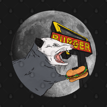 Load image into Gallery viewer, Screaming Opossum Eating a Hamburger in Front of the Moon Unisex Classic T-Shirt