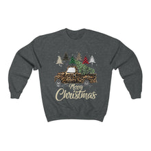 Load image into Gallery viewer, Retro Style Merry Christmas Leopard Print Vintage Truck Unisex Heavy Blend™ Crewneck Christmas Sweatshirt
