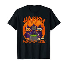 Load image into Gallery viewer, Happy Meow-o-ween Halloween Cat Witch T-Shirt - E.G. Supplies, LLC