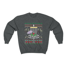 Load image into Gallery viewer, Disc Golf Basket Frisbee Golf Ugly Christmas Sweater Style Unisex Heavy Blend™ Crewneck Sweatshirt