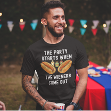 Load image into Gallery viewer, The Party Starts When The Wiener Comes Out Funny Hot Dog Unisex T-Shirt