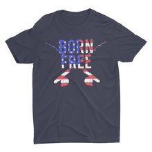 Load image into Gallery viewer, Born Free Fishing Pole T-Shirt, American Flag Fishing shirt