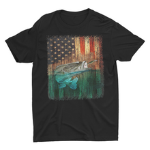 Load image into Gallery viewer, American Flag Large Mouth Bass Fishing Shirt