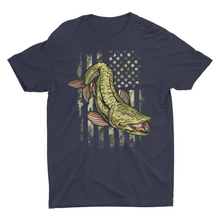 Load image into Gallery viewer, Musky Fishing Camouflage American Flag Muskie Unisex T-Shirt