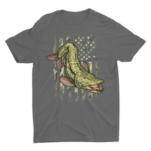 Load image into Gallery viewer, Musky Fishing Camouflage American Flag Muskie Unisex T-Shirt