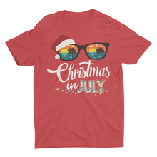 Load image into Gallery viewer, Christmas in July Santa Hat and Beach Sunglasses Funny Shirt