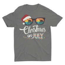 Load image into Gallery viewer, Christmas in July Santa Hat and Beach Sunglasses Funny Shirt