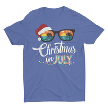 Load image into Gallery viewer, Christmas in July Santa Hat and Beach Sunglasses Funny Shirt