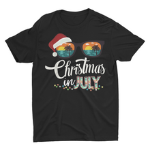 Load image into Gallery viewer, Christmas in July Santa Hat and Beach Sunglasses Funny Shirt