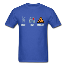Load image into Gallery viewer, Peace Love and Radiology Unisex Classic T-Shirt - royal blue