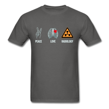 Load image into Gallery viewer, Peace Love and Radiology Unisex Classic T-Shirt - charcoal