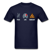 Load image into Gallery viewer, Peace Love and Radiology Unisex Classic T-Shirt - navy