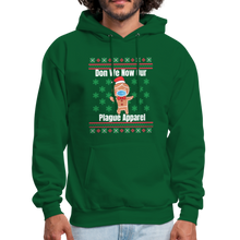 Load image into Gallery viewer, Funny Santa with Mask Don We Now Our Plague Apparel Ugly Christmas Sweater Style Unisex Hoodie - forest green