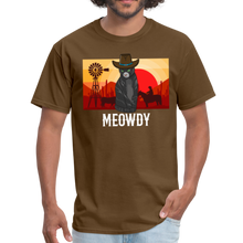 Load image into Gallery viewer, Meowdy Texas Landscape Cowboy Cat Meme Unisex Classic T-Shirt - brown
