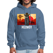 Load image into Gallery viewer, Meowdy Texas Landscape Cowboy Cat Meme Hoodie - denim blue