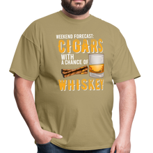 Load image into Gallery viewer, Weekend Forecast Cigars with Chance of Whiskey Gifts Unisex Classic T-Shirt - khaki