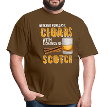 Load image into Gallery viewer, Weekend Forecast Cigars with Chance of Scotch Gifts Unisex Classic T-Shirt - brown