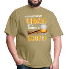Load image into Gallery viewer, Weekend Forecast Cigars with Chance of Scotch Gifts Unisex Classic T-Shirt - khaki