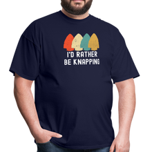 Load image into Gallery viewer, I'd Rather Be Knapping, Primitive Arrowhead Flint KnappingUnisex Classic T-Shirt - navy