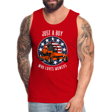 Load image into Gallery viewer, Just A Boy Who Loves Mowers Men’s Premium Tank - red
