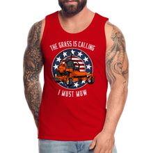 Load image into Gallery viewer, The Grass Is Calling I Must Mow Funny Lawn Mowing Men’s Premium Tank - red