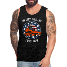 Load image into Gallery viewer, The Grass Is Calling I Must Mow Funny Lawn Mowing Men’s Premium Tank - charcoal grey
