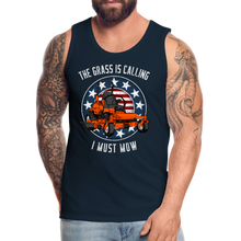 Load image into Gallery viewer, The Grass Is Calling I Must Mow Funny Lawn Mowing Men’s Premium Tank - deep navy