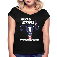 Load image into Gallery viewer, Stars and Stripes Reproductive Rights Women's Roll Cuff T-Shirt - black