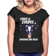 Load image into Gallery viewer, Stars and Stripes Reproductive Rights Women's Roll Cuff T-Shirt - heather black