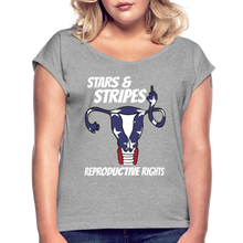 Load image into Gallery viewer, Stars and Stripes Reproductive Rights Women's Roll Cuff T-Shirt - heather gray