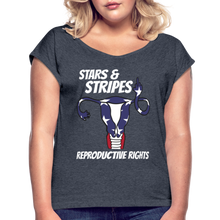 Load image into Gallery viewer, Stars and Stripes Reproductive Rights Women's Roll Cuff T-Shirt - navy heather