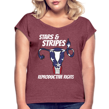 Load image into Gallery viewer, Stars and Stripes Reproductive Rights Women's Roll Cuff T-Shirt - heather burgundy