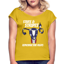 Load image into Gallery viewer, Stars and Stripes Reproductive Rights Women's Roll Cuff T-Shirt - mustard yellow