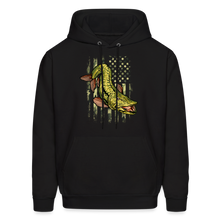 Load image into Gallery viewer, Musky Fishing Camouflage American Flag Muskie Hoodie - black