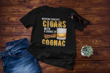Load image into Gallery viewer, Weekend Forecast Cigars with Chance of Cognac Gifts Unisex Classic T-Shirt