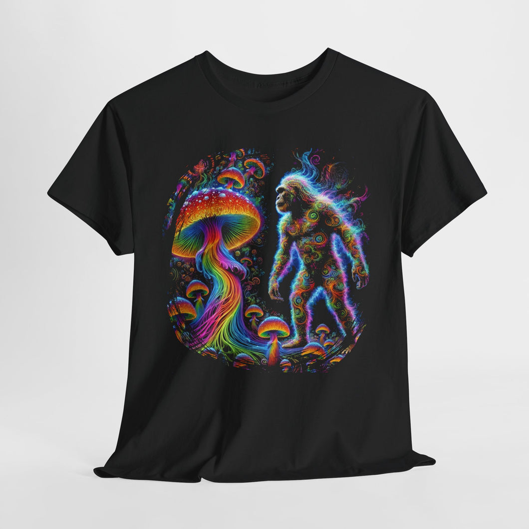 Psychedelic Early Mankind and Cosmic Mushroom Unisex Heavy Cotton Tee