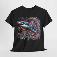 Load image into Gallery viewer, Cosmic Great White Shark with Psychedelic  Unisex Heavy Cotton Tee
