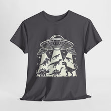 Load image into Gallery viewer, Dinosaur UFO Abduction Retro Artwork Unisex Heavy Cotton Tee
