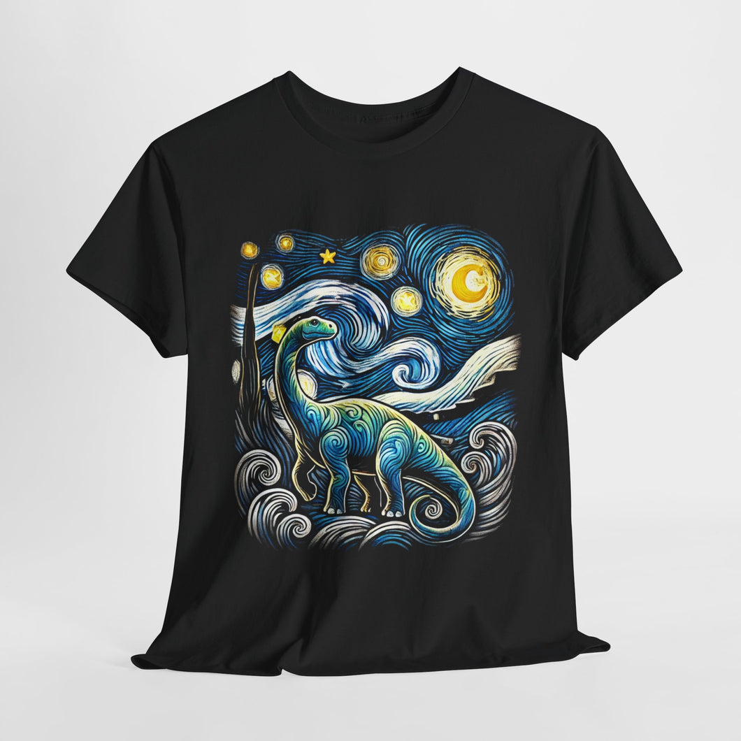 Apatosaurus Starry Night Dinosaur Whimsical Prehistoric Art Unisex Tee Shirt