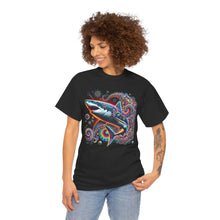 Load image into Gallery viewer, Cosmic Great White Shark with Psychedelic  Unisex Heavy Cotton Tee

