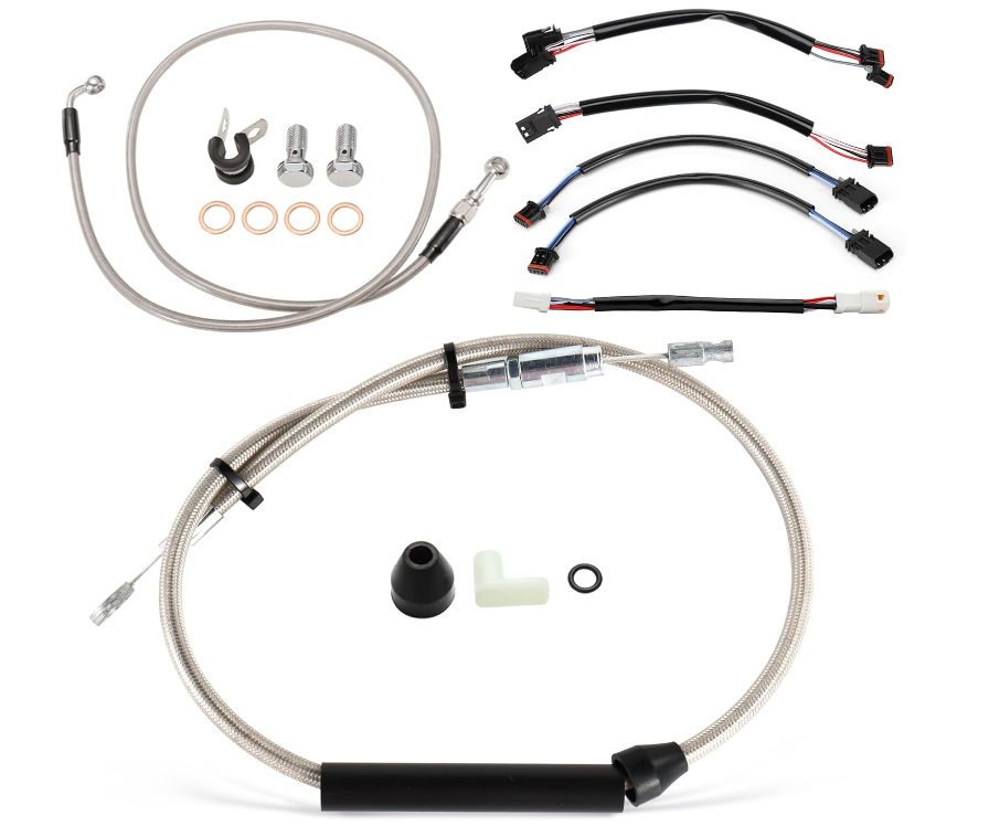 MoKitDora 14” Handlebar Extended Clutch Throttle Cables Brake Line CAN-bus Wiring for Harley 2018-UP Breakout Deluxe Fat Bob Boy Models without ABS, Chrome