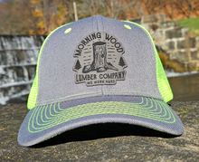 Load image into Gallery viewer, Morning Wood Lumber Company &quot;We Work Hard&quot; Snap Back Trucker Hat
