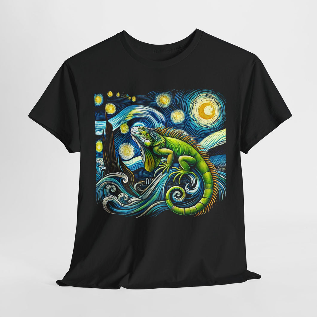 Celestial Iguana Art – Vibrant Nature-Inspired Design Unisex Cotton Tee