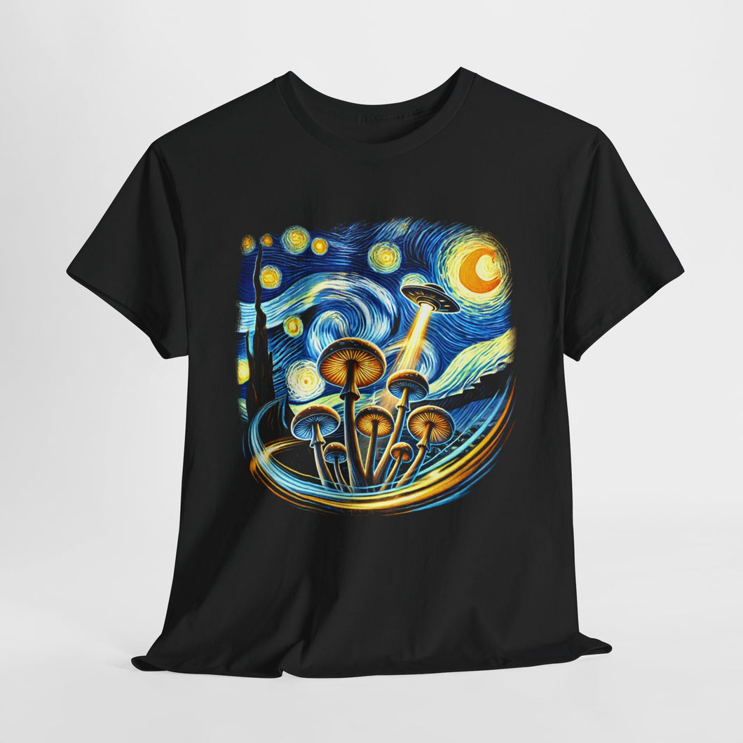 Cosmic Mushroom and UFO Art – Mystical Nature Unisex Cotton Tee